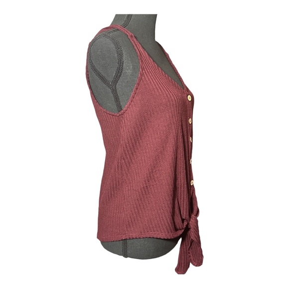 Blu Pepper Woman’s Blush Waffle Knit Sleeveless Button Front Keyhole Knot Size S - Picture 4 of 5